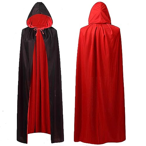 Huayifa Largo Capa con Capucha, Capa Negra para Adulto y Niño Unisex de Halloween Carnaval Navidad Fiesta Disfraz ， Reversible Capa Negro Rojo（140）