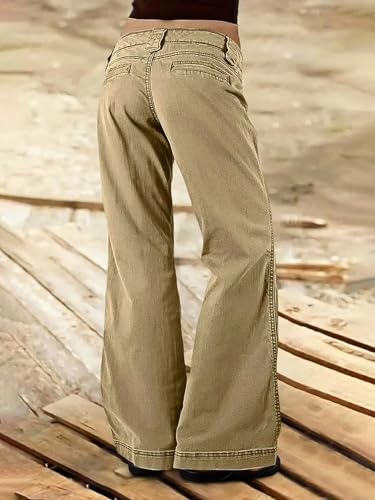 Flamingals Straight Leg Mid Waist Solid Buttoned Pocket Casual Pants for Women3