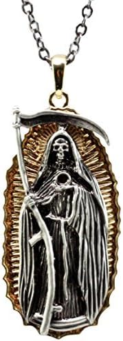 Ebros Gift Día de los Muertos Santa Muerte con guadaña Collar de peltre Nuestra Señora de la Santa Muerte Grim Reaper chapado en oro, Peltre, No es