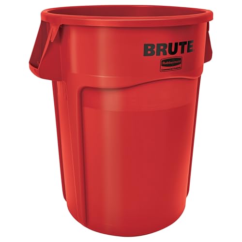 Image of Rubbermaid Commercial Products BRUTE Heavy-Duty Round Trash /Garbage Container, 44-Gallon, Red, for Landscapers /Construction Sites /Restaurants /Back of House /Offices /Warehouses /Commercial Environments