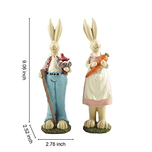 Plentifulhome Easter Rabbits Figurines, Bunny Dector Gifts For Kids Animal Statues, Suitable For Patio Lawn Outdoor Decoration Table Accessories 9.06'' T(2 Pcs) #TOP3