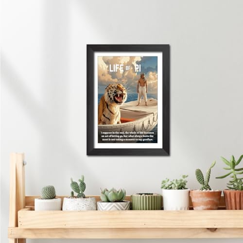 Image of TenorArts Life of Pi Quotes Poster Hollywood Movie Posters Vector Art Photo Frame Painting With Dark Wooden Texture (12inches x 9inches)