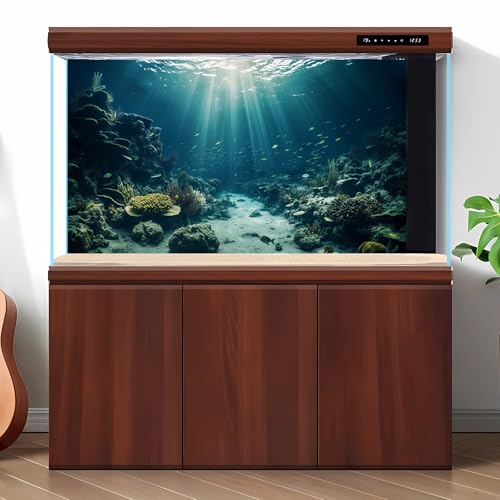 Image of Ocean Floor Fish Tank Background Under The Sea Coral Reef Aquarium Background Underwater Aquatic Plants Corals Rock Terrarium Backgrounds Tropical Fish Deep Sea Fish Tank Backgrounds Decor 48x20in