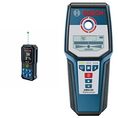 Bosch GLM165-25G Green-Beam 165 Ft. Laser Measure & GMS120 Digital Multi-Scanner with Modes for Wood, Metal, and Live Wiring, Red