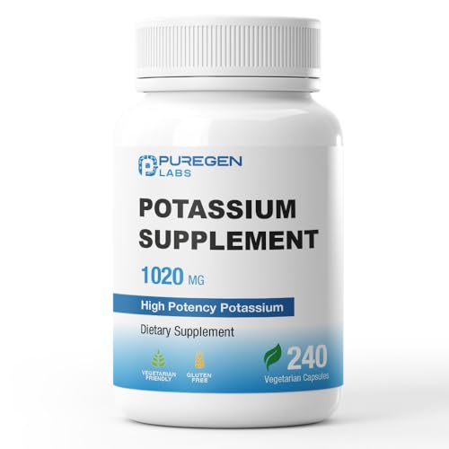 Puregen Labs Potassium Bicarbonate Supplement 1020 mg | Non-GMO | Gluten Free | 240 Vegetarian Capsules