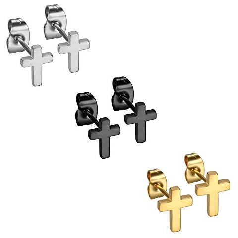 Flongo Pendientes de cruz aretes de acero inoxidable Cover