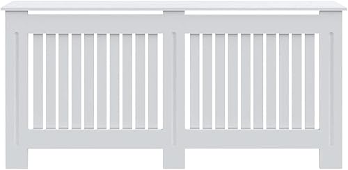 Miniatura 1 de roleAjim Cubierta de radiador MDF blanca con diseño de listones acabado mate y parte superior lisa gabinete de radiador para el hogar y la oficina