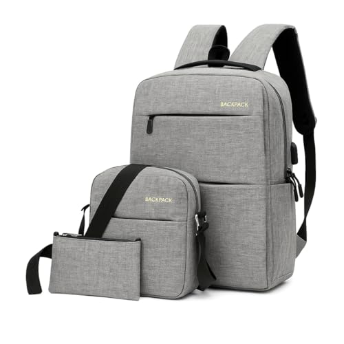 Kit Conjunto Mochila Pochete Carteira 3 em 1 Reforçada Executiva Grande para Notebook Trabalho Antifurto com Saídas USB/Fone de Ouvido Unissex Viagem Escola Impermeável Bag Necessaire (Cinza)