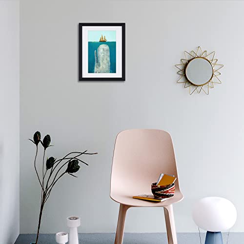Whale Framed Wall Art Decor, Abstract Seascape Bedroom Pictures Canvas Wall Art With Black Frame And Mat, Kitchen Canvas Prints Wall Paintings Modern Artwork For Living Room #TOP6