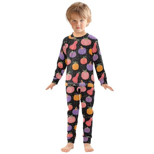 Pajama Sets Long Sleeve Colorful Pumpkins Pattern Soft Comfy Sleepwear 2 Piece PJS 3-8T2