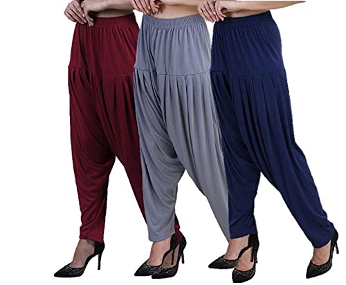 Image of Casuals Women's Regular Fit Viscose Drawstring Patiala Harem Pants Combo Pack 3