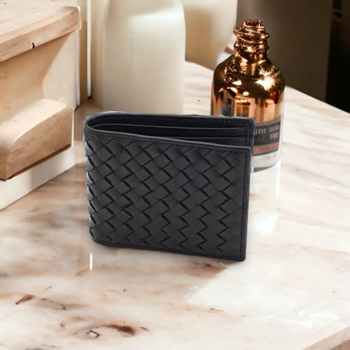 Premium Nappa Leather Wallet - Wallet for Men with Intrecciato Criss-Cross Design, 8 Card Slots,RFID Blocking Expert Craftsmanship, Gift-Worthy Packaging (Black)4