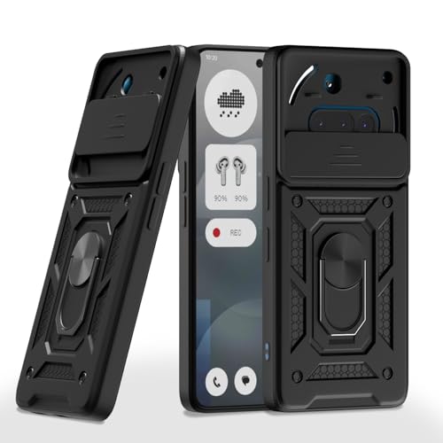 Image of Pikkme Back Cover for Nothing Phone 3a 5G | Sliding Camera Shield with Ring Stand | D10 Full Camera Protection Bumper Case (Black)
