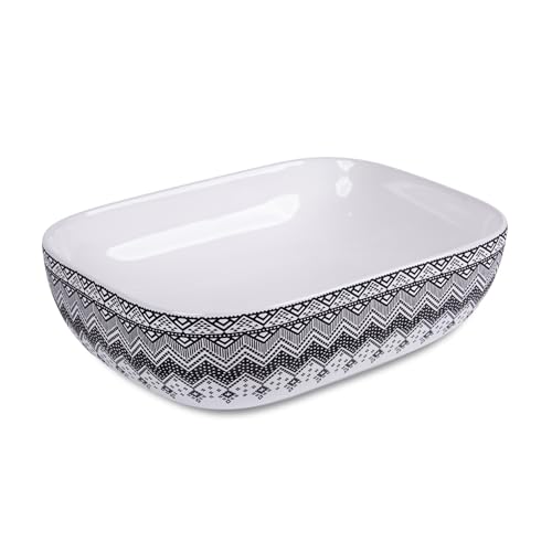 Image of Bonkaso Designer Ceramic Table Top Wash Basin | Madala Pattern Rectangular Countertop Vanity Sink | 45 x 32.5 x 13.5 cm | Premium Glossy Bathroom Basin
