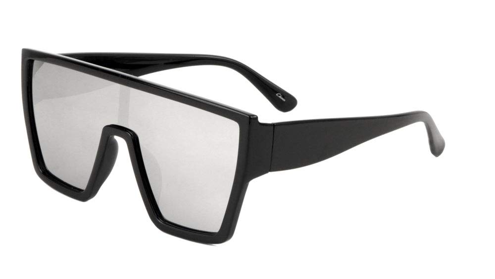 Flat Top Geometric Shield One Piece Lens Wide Nose Sunglasses