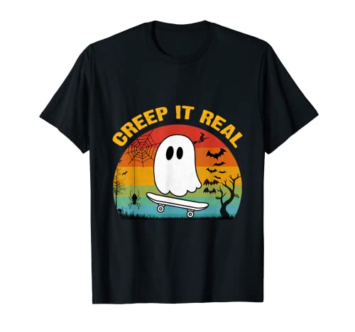 Divertente Halloween Fantasma Skateboard Vintage Retro Creep it reale Maglietta