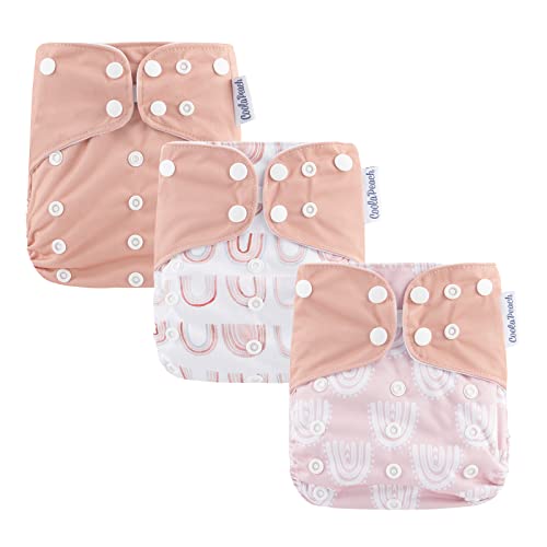 Image of Baby Cloth Diapers One Size Adjustable Washable Reusable for Baby Girls and Boys 3 Pack with 3 Inserts