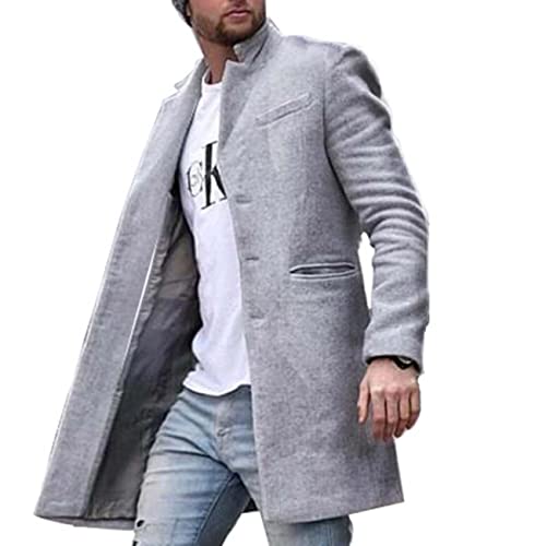 BAIXIAOCHI Chaqueta Cortavientos De OtoñO E Invierno Para Hombre Abrigo De Longitud Media Con Solapa Informal Lana