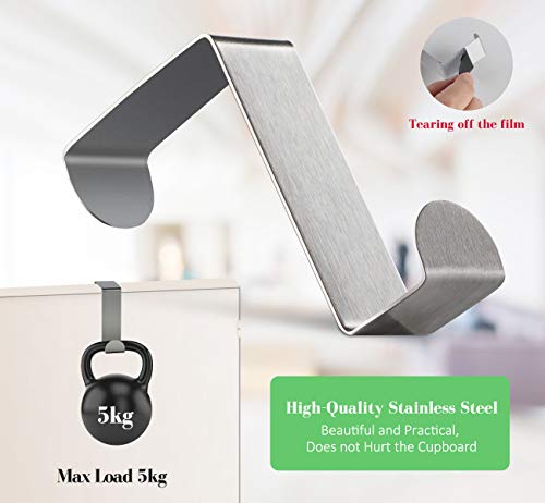 Homewit Türhaken Edelstahl 8er Set,Reversible Haken Verwendbar Ohne Bohren 1mm Dicke Türhaken Kleiderbüge +16 Schaumschutzpolster für Küchenschränke Kommodenschublanden Küche Badezimmer Usw
