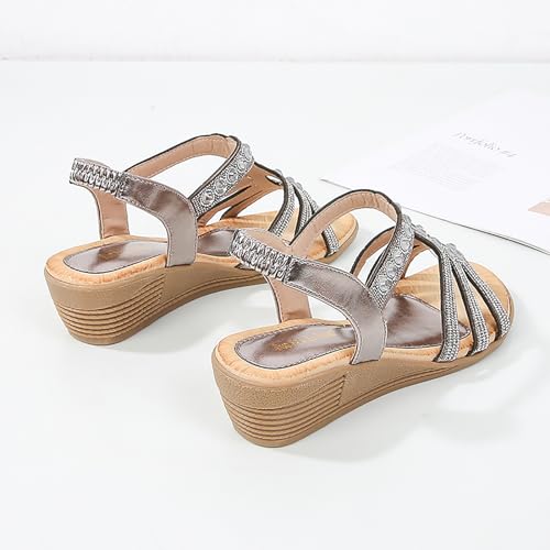 Sandales d'été compensées confortables à talons bas strass - 3