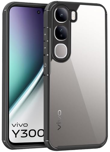 Image of SHINESTAR Ultra Slim Clear Back Cover for Vivo Y300 5G, Transparent Hybrid Hard Shell Plastic & Soft Silicone Rubber Bumper, Non-Yellow Acrylic Protective Cover for Vivo Y300 5G - Black