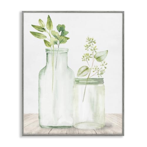 Herbal Plant Sprigs Rustic Glass, 11 x 14 Inch Framed Giclée Print