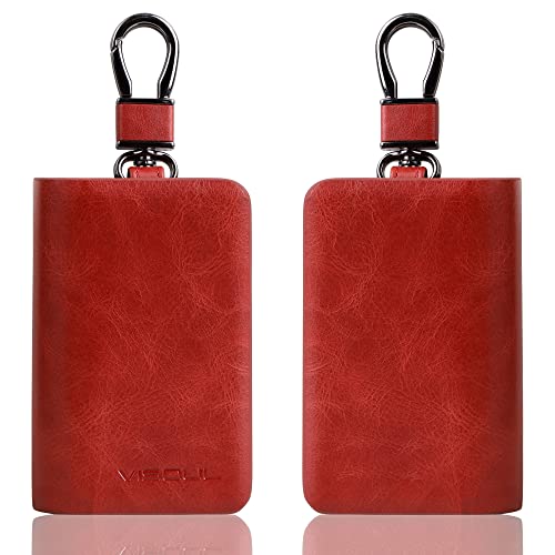Image of VISOUL Car Key Case Holder Double Zipper, Leather Car Smart Key Fob Case with Keychain for Men and Women