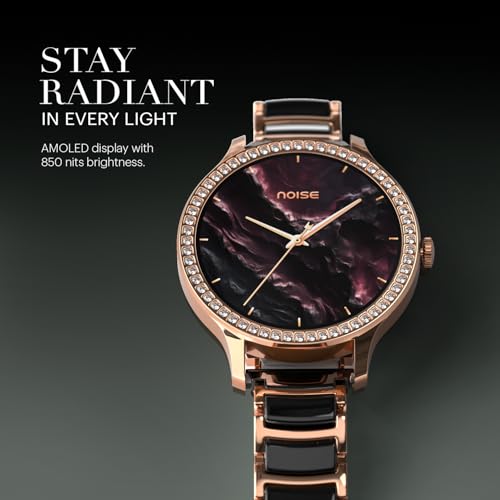 Image of Noise Diva Araya Smartwatch for Women with AMOLED Display (850 Nits), 60 Precision-Set Crystals, Cycle Tracking, Skin Temperature, SOS with Live Location, 100+ Watch Faces - Frost Silver Ceramic