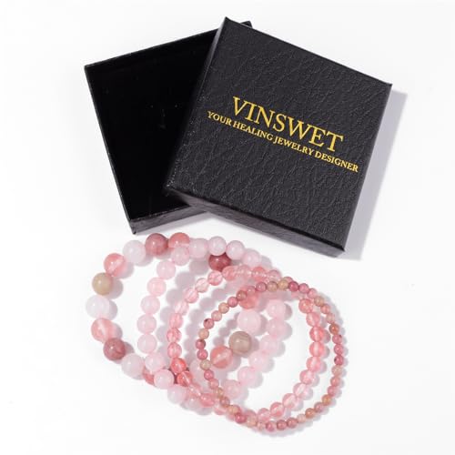 Vinswet YINGYI 4Pcs Beaded Bracelets For Women,Natural Healing Crystal Gemstones Bracelet,Anxiety Stress Relief Bracelet Handmade Purple Jewelry Gifts thumb #7