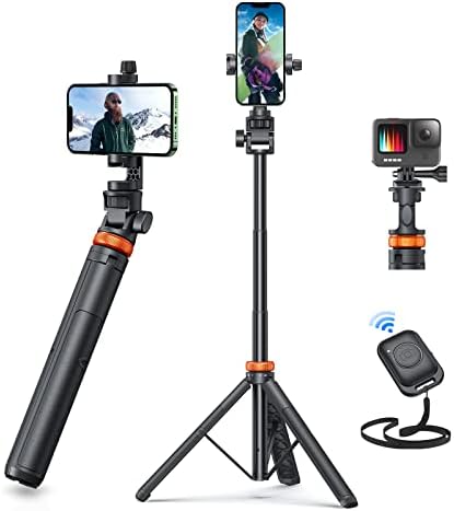 Newest 62" Phone Tripod, EUCOS Selfie Stick Tripod with Remote, Upgraded iPhone Tripod Stand & Travel Tripod, Solidest Cell Phone Tripod Compatible with iPhone 14/13/12 Pro Max/Samsung/GoPro/DJI