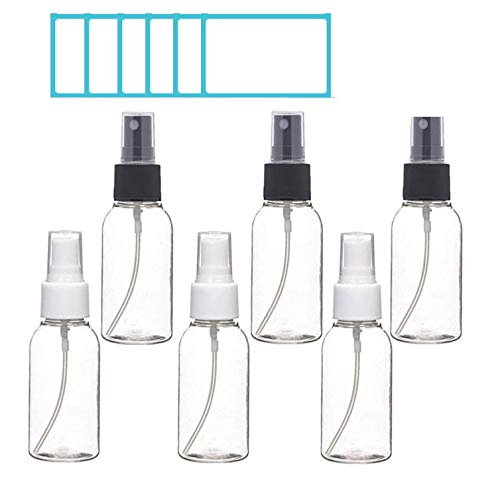 Preisvergleich Produktbild Anlising Sprühflasche klein 50ml Mini spruhflasch set Transparente Parfümzerstäuber Kunststoff Sprayflasche mit 6 Etikette für ätherische Öle, Parfums, Make-up-Entferner.