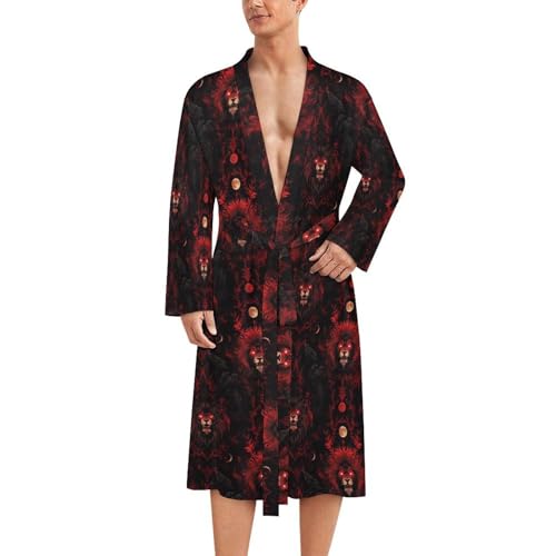 Peignoir de bain homme lion rouge style kimono léger