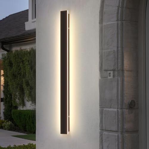 Image of Modern Outdoor Wall Light, 47.3Inch 3000K-6000K Black LED Dimmable IP65 Waterproof with Remote Outdoor Linear Wall Sconces Exterior Lighting Fixture Porch Wall Light for House, Front Door