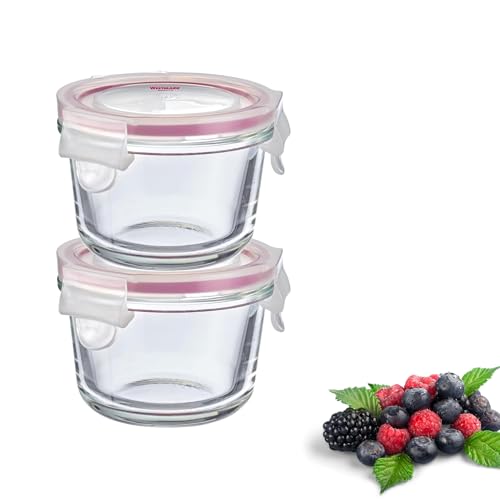 Westmark 233122E3 Lot de 2 boîtes de conservation rondes en verre avec couvercle à clip - Volume de remplissage : 150 ml - Passe au congélateur - Passe au micro-ondes et au four -
