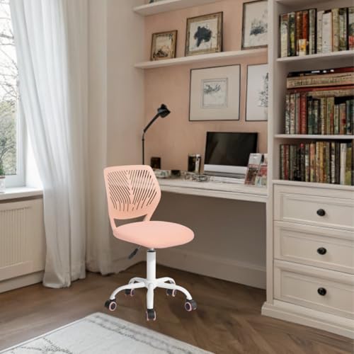 FurnitureR - FurnitureR Teenage Office Chair, Height Adjustable Armless Task Chair, Colourful Seat for Home and Study, Computer Seat, Ergonomic & Swivel, 40.5 x 44 x 87cm, Rose - -5%