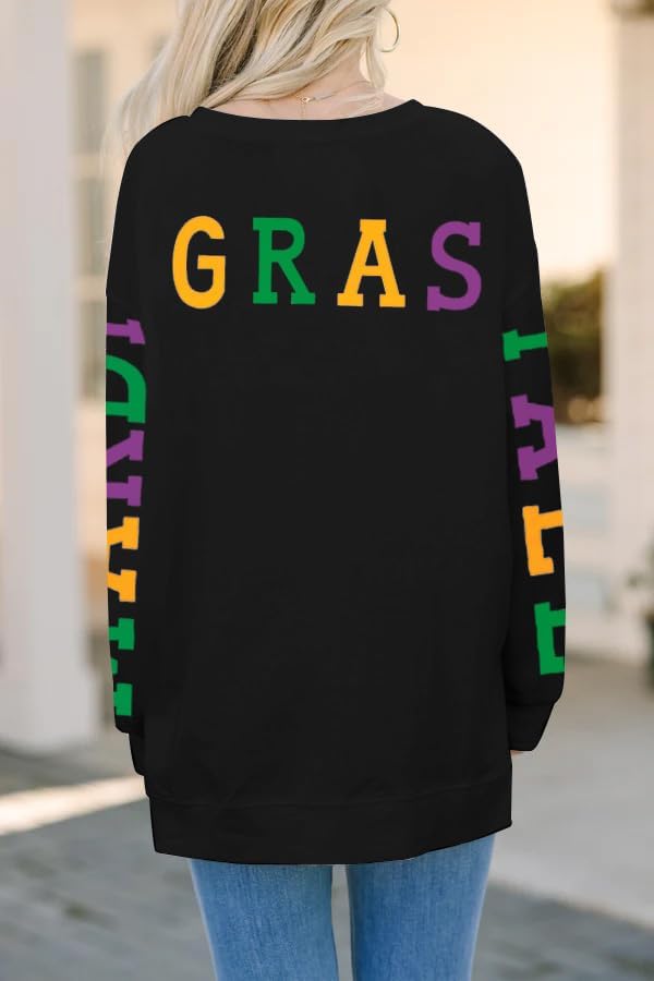 LUKYCILD Mardi Gras Sweatshirt for Women: Mardi Gras Yall Letter Print Sweatshirts New Orleans Outfits Holiday Tee Tops - Image 5