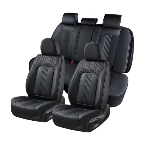 Image of Coverado Seat Covers Full Set, Leather Car Seat Cover, Waterproof Car Seat Protector, Automotive Seat Covers Car Seat Cushion Universal Fit for Most Cars, Black