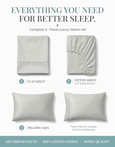 Image of LANE LINEN 100% Cotton Bed Sheets - 450 Thread Count Cooling Sheets Queen, Durable Daily Use Bedding, Value Comfort for Night Rest, Hotel Sateen Finish, Snug Fit 15 inch Deep Pocket - Moonstruck