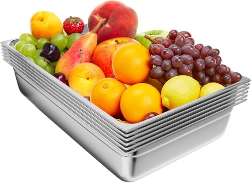 TAIMIKO Bac Gastronorme GN 1/1 Lot de 6, Récipients en acier inoxydable Bain-marie 1.0 mm d'Épaisseur, Bac Inox Alimentaire pour Four, Réfrigérateurs, Stockage, Restauration