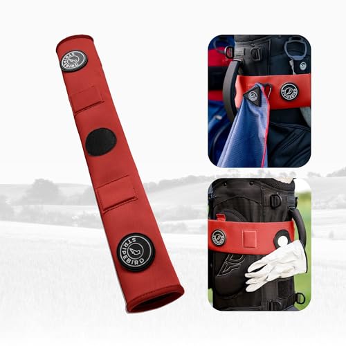 Stripebird - Premium Golf Cart Strap Sleeve Protector (Red) - Save Your Golf Bag from Golf Cart Straps - Includes Magnetic and Steel Plate for Magnetic Golf Accessories