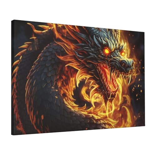 Toile dragon chinois déco murale chambre et poster salon 40 cm