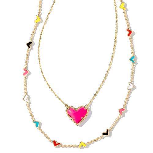 Kendra Scott Ari Haven Heart Necklace Gift Set, 14k Gold Plated Brass, Neon Pink, Fashion Jewelry for Women