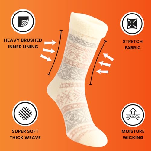 Image of Heat Logic Women's Thermal Socks, Hiking Warm Winter Thick Thermal Crew, Cozy, Cabin & Boot Socks, With & Without Grippers