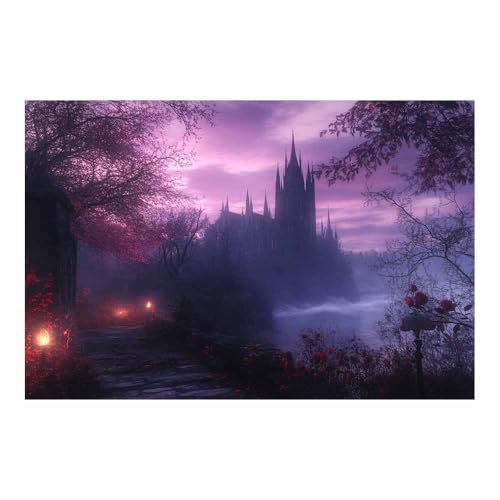 Grand tableau chateau gothique violet deco murale chambre et cuisine 70x100