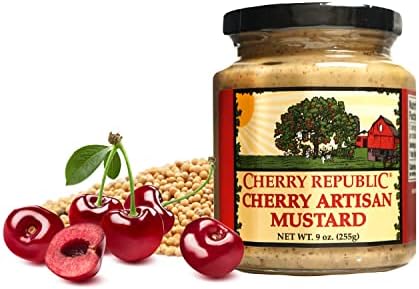Cherry Artisan Mustard - Michigan Tart Cherries - Mild and Sweet Condiment - 9 oz Jar
