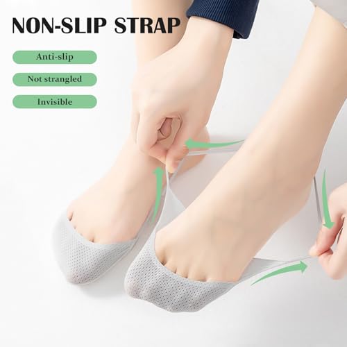 Image of No Show Socks with Invisible Sling Back Womens, 6 Pairs Low Cut Half Toe Topper Socks with Non-Slip Straps for Heels