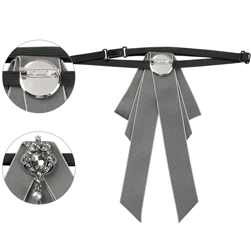 Image of Women's Ribbon Brooch Necktie Rhinestone Bow Ties for Elegant Chic