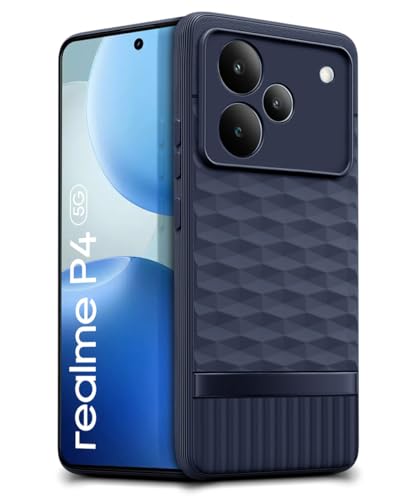 Image of WOW IMAGINE Back Cover for Realme P4 5G with Hexa Cube Design | Ultra Slim Soft Rubberised Case | Inner Velvet Fabric | Matte Silicone Flexible Mobile Case | Camera Protection - Blue