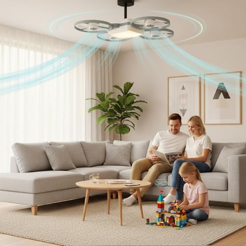 Ventilador de techo con luces de diseño drone y sistema de iluminación regulable E27 5