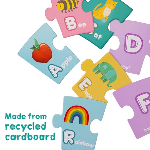 boppi Alphabet-Puzzle – ABC-Lernkarten Englisch Lernen für Kinder Schüler- Englisch Lernspiel für Anfänger, Puzzle zur frühen Lese- und Schreibförderung für Kinder ab 3 Jahren - 26-teiliges
